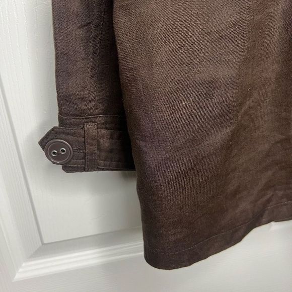 Mandarin Blue Linen Double-Breasted Tab Shoulder Collared‎ Neckline Coat Medium - Picture 10 of 12